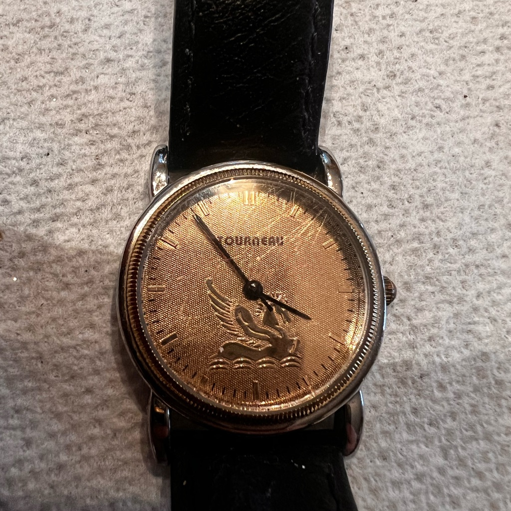 Limited Edition Tourneau Gold Dial Watch With Black Leather Strap